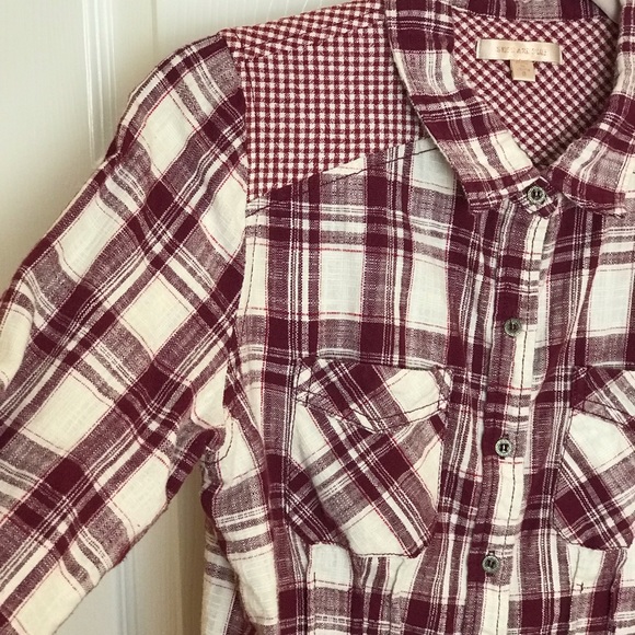 Skies Are Blue Tops - Skies Are Blue Stitch Fix Cotton Plaid Mixed Print Shirt Size Small EUC Maroon